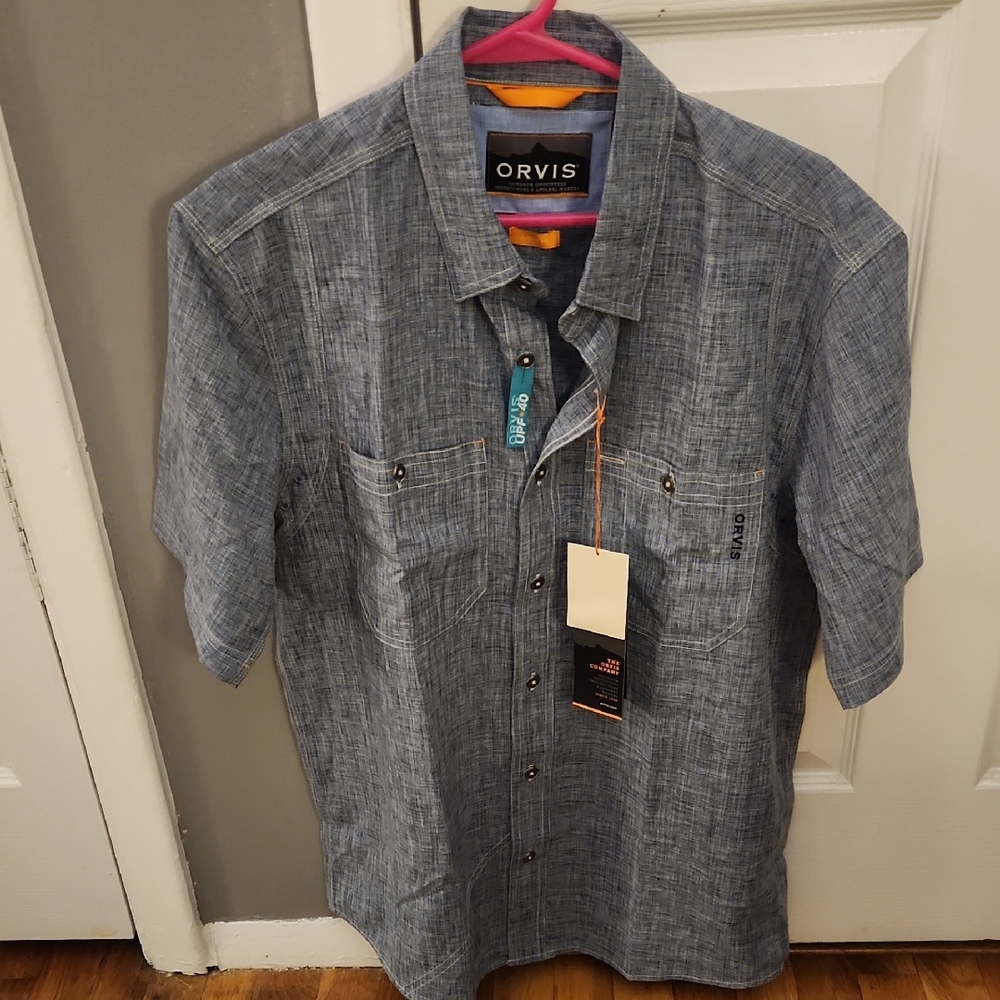 Orvis Men's Blue Casual Active Fit UPF 40 Button Down Shirt M